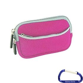 Gizmo Dorks Neoprene Zipper Sleeve (Pink with Gray Trim) with Carabiner Key Chain for the Sony Bloggie Sport HD Camera