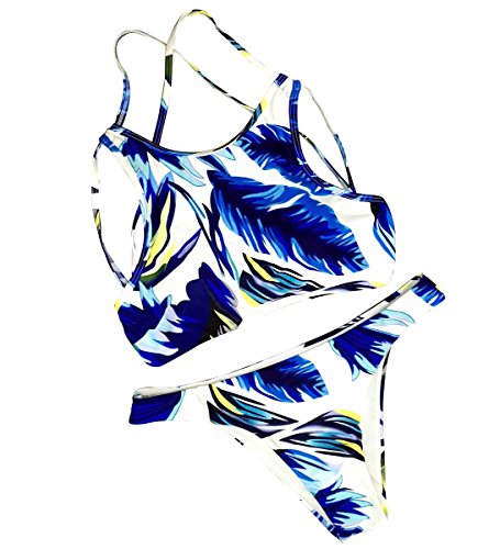 CUPSHE FASHION Women's Feather Printing Halter Two-piece Padding Bikini Set