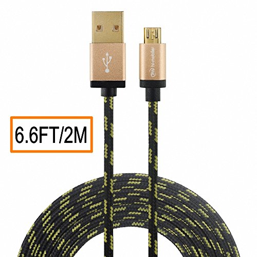 Hi-mobiler® 6.6ft High Speed Tangle-Free Nylon Braided USB2.0 A Male to Micro B Cable with Aluminum Shell and Gold-Plated Connectors for Samsung LG HTC and Other Tablet Smartphone (Gold Shell)