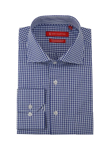 Gino Valentino Mens Check Dress Shirt Cotton Spread Collar Barrel Cuff