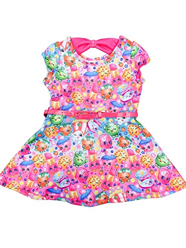 Shopkins Girls' Scuba Skater Dress w/Belt and Bow In the Back Pink