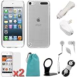 GTMax 10-Items Essential Accessories Bundle outfit for Apple iPod Touch 5, New iPod Touch 5G, iTouch 5G, 5th Generation (2012 Version) [ includes Clear Checker TPU Case, Pouch Case, Screen Protector, Charger Adapters, Stylus, Holder, Headset, Wrap ]
