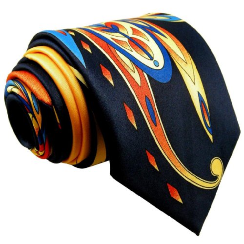 Shlax & Wing Mens Ties Neckties Pattern Black Yellow Blue 100% Silk Jacquard Woven Handmade