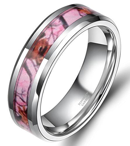 Tungsten Carbide Hunting Ring Deer Antlers Camouflage Inlay Wedding Band for Men Women