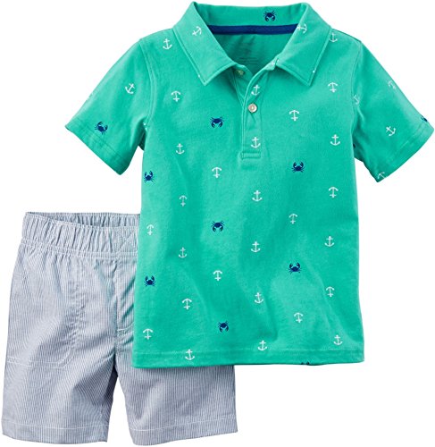 Carters Little Boys 2-Piece Polo & Short Set Nautical Turquoise