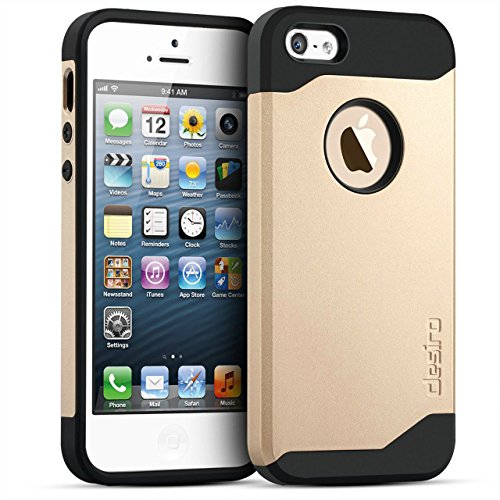 iPhone 5S case, iPhone 5 case, Desiro® [Champagne Gold] Dual Shield Shock Absorption Protective Heavy Duty Hybrid Case Cover for Apple iPhone 5 & 5S