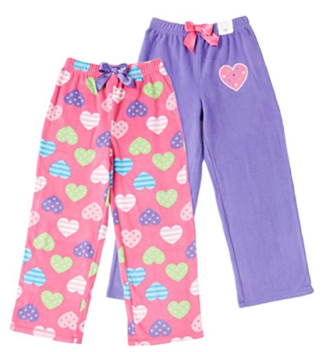 St Eve Girl's Microfleece Sleep Pant by Komar Kids, 2-Pack, Purple Hearts