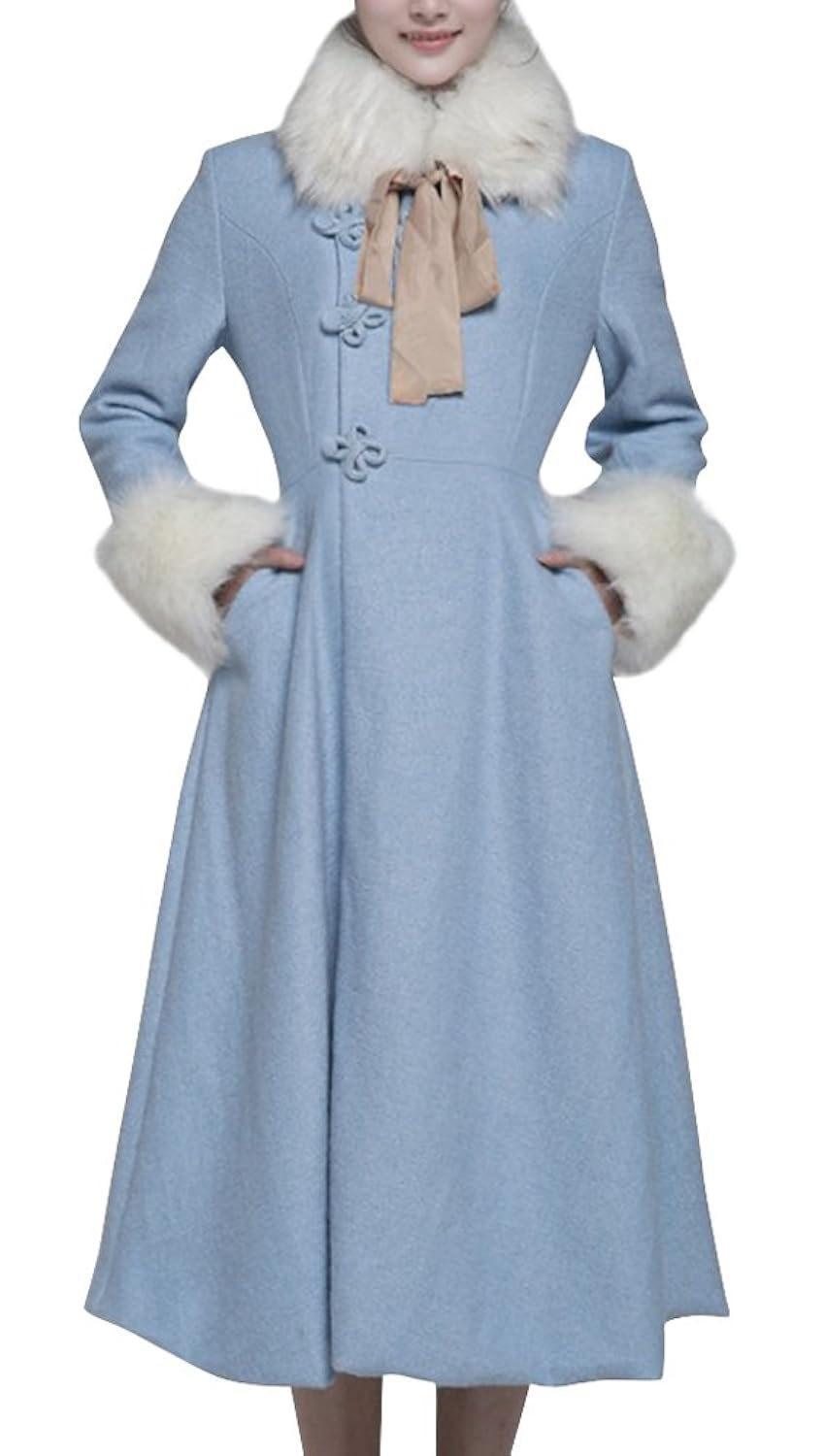 

Stylebek Women's Midriff-Baring Top Retro Wool Fur Collar Embroidery Outerwear Coats