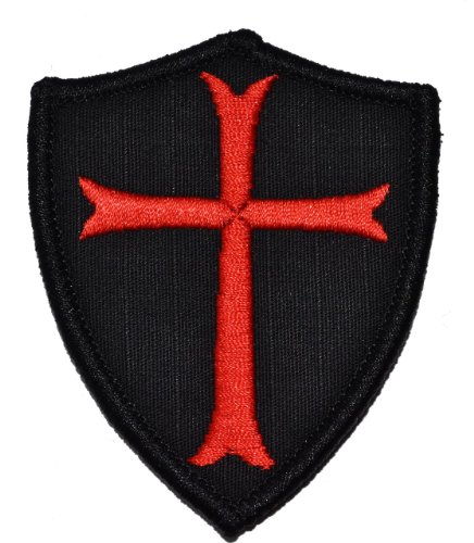 Knights Templar Cross 3x2.5 Shield Military Patch / Morale Patch - Black with Red