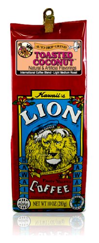 LION Toasted Coconut Coffee, Light Medium Roast, Whole Bean, 10oz.