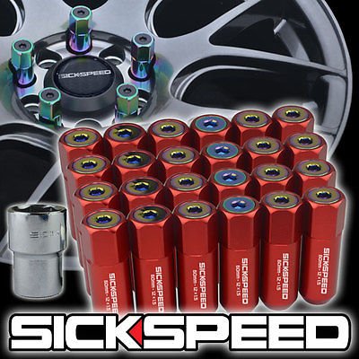 

24 Red/Neo Chrome Capped Aluminum Extended Locking Lug Nuts Wheels 12X1.25 L13 for Infiniti Q50