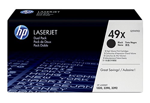 HP 49X (Q5949XD) Black High Yield Original LaserJet Toner Cartridges, 2 pack