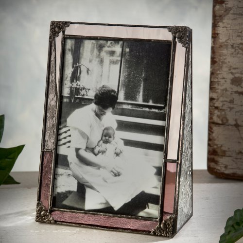 J Devlin 4x6 Vertical Champagne & Rose Stained Glass Photo Frame