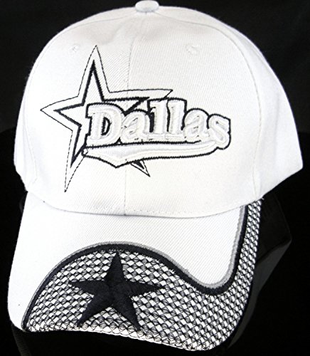 Dallas City Bent Brim Adjustable One Size Baseball Caps, Hats & Headwear (White-Star on Brim)