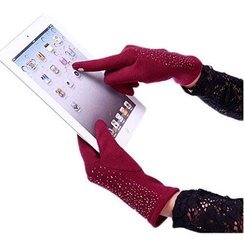 Aircee Women Touchscreen Texting Spandex Velvet Smartphone Rhinestone Stars Gloves