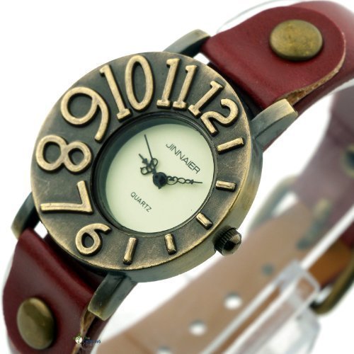 Retro Women Red Color Wrist Watch Personality Digital Design Soft Leather Strap Cheap Price Free Shipping W162