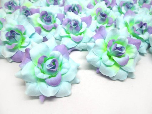 (24) Silk Blue Purple Roses Flower Head - 1.75