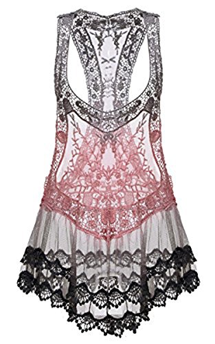Zeagoo Gradient Lace Crochet Hollow Bikini Cover Up Tank Tops Blouses Knitwear