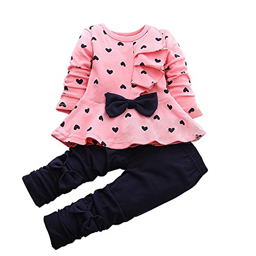 LaLaMa Baby Girl Cute 2 Piece Outfit Children Clothes Bowknot Top and Pants Set