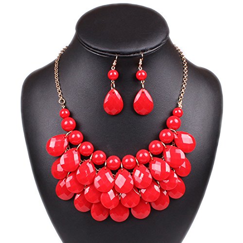 On The Journey Handmade 3D Bling Crystal Rose Flower Leaf Statement Collar Necklace Earring Set