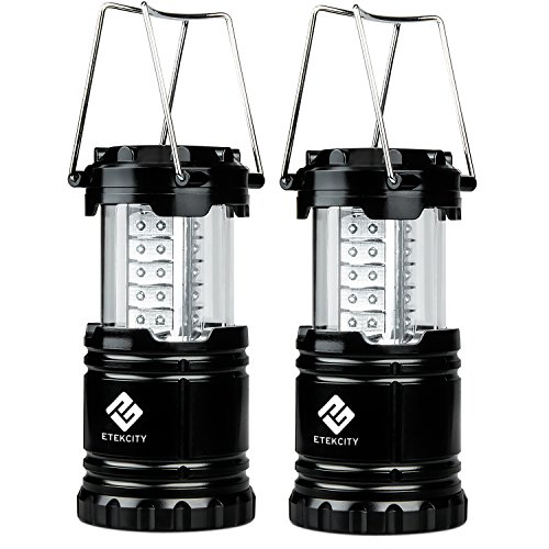 Etekcity 2 Pack Portable Outdoor LED Camping Lantern with 6 AA Batteries (Black, Collapsible)