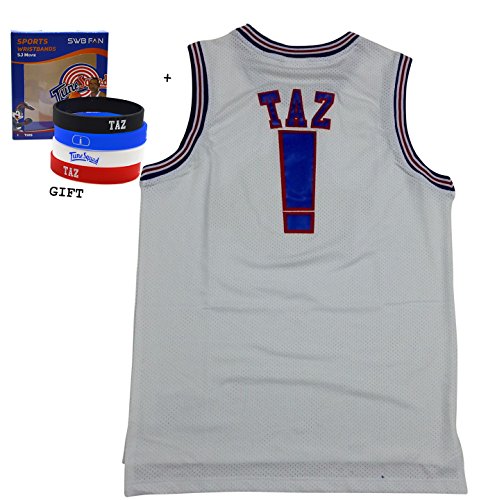 TAZ ! Space Jam Jersey Basketball Jersey Include Free Themed Wristbands (WHITE, M)