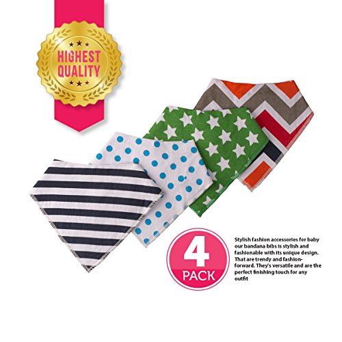KIDIREE(TM) Baby Bandana Super Absorbent Drool Bibs Pack of 4 with snaps For Boys And Girls