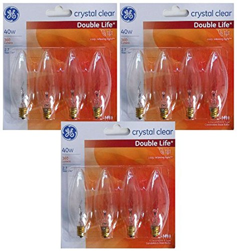 GE Crystal Clear Decorative Blunt Tip Light Bulbs, 3 Year Life, Candelabra Base (12 Pack) 25W, 40W, and 60W Available (40 Watts)
