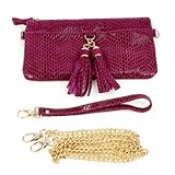 Genuine Leather Body Shoulder Bag Baguette Wristlet Remove Strap Clutch Purple