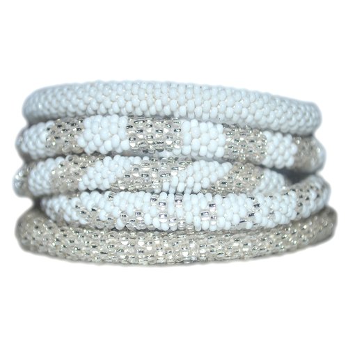 Elegant White & Silver Bead Handmade Bracelets Set