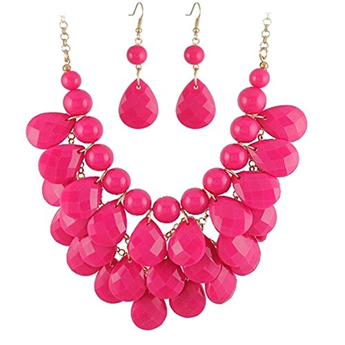 Easykan Women's Alloy Chain Acrylic Chunky Statement Bib Necklace 18