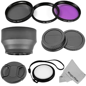 Essential Kit for CANON Rebel (T3i T2i T1i XT XTi XSi), CANON EOS (600D 550D 500D 450D 400D 350D 300D 7D 60D) - Includes: Filter Kit (UV, Fluorescent, Polarizer) + Camera Body and Rear Lens Caps + Rubber Lens Hood + White Balance Lens Cap + Center-Pinch Lens Cap + Premium MagicFiber Microfiber Clean