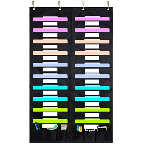 ZKOO 30 Pockets Hanging Wall File Organizer for A4 Size Paper/Legal/ Letter Size Document, Sturdy Wall Mail Organizer Black Pocket Chart Great for Classroom, Office, Home Use with 5 Hangers