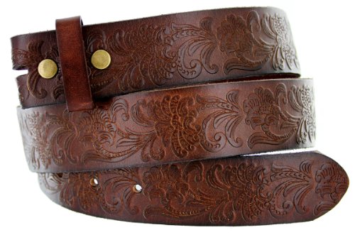 Western Floral Engraved Tooling Solid One-Piece Leather Dark Brown Belt Strap