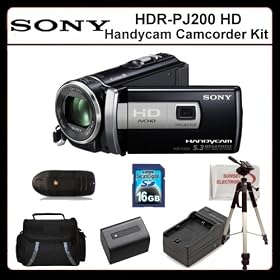 Sony HDRPJ200 Camcorder Kit Includes: Sony HDR-PJ200 High Definition Handycam Camcorder (Black), Extended Life Battery, Rapid Travel Charger, 16GB Memory Card, Memory Card Reader, Full Size Tripod, Large Carrying Case & SSE Microfiber Cleaning Cloth