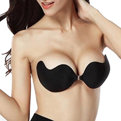 Liswic Sexy Women's Ultralite Backless Strapless Silicone Push-Up Reusable Bra(M-B-Cup A/B), Mango Shape, Black