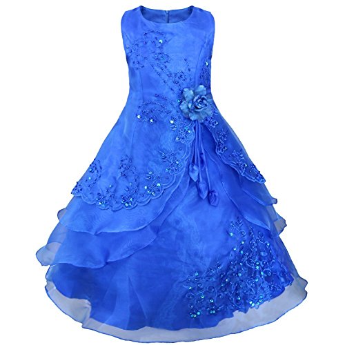 TIAOBU Girls Embroidered Flower Wedding Party Bridesmaid Princess Gown Dress