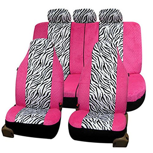 FH-FB121115 Zebra Prints Car Seat Covers, Airbag ready and Split Bench, Pink / White color