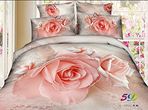 

Ttmall Full/queen Size 100% Cotton 3d Gray Pattern Pink Rose Flowers Floral for Girls Prints Bedding Comforters Sets Sheet Pillowcases Sets Bedding Duvets Covers Sets Home Decor Bedding Collections Bed in a Bag