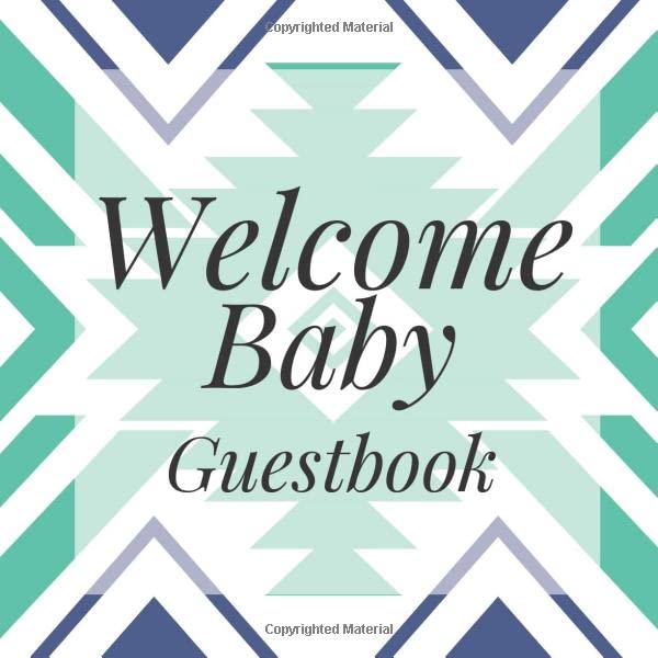 Welcome Baby Guestbook: Aztec Boho Tribal Theme Blue Shower Signing Sign In Book, Welcome New Baby Girl with Gift Log Recorder, Address Lines, Prediction, Advice Wishes, Photo Milestones by Trendy Guestbooks