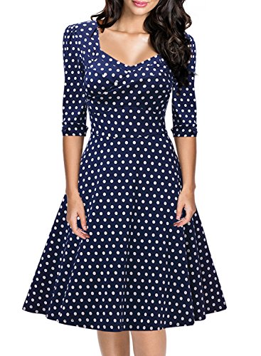 Miusol Women's V Neck Retro 1920'S Polka Dot Half Sleeve Vintage Swing Dress