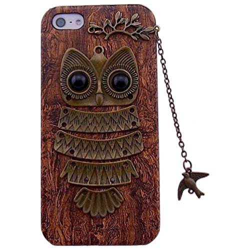 DADAWEN Unique Real Handmade Bird Chain Owl Hard Back Phone Case for iPhone 5 5S 6 6 Plus- Retail Packaging