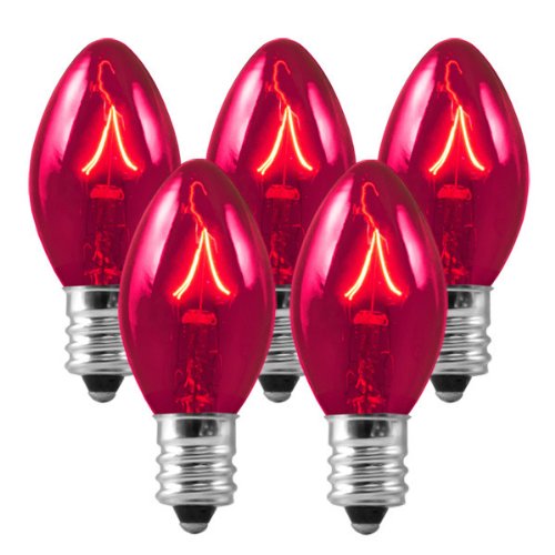 25 Bulbs C7 - Pink Transparent - 7 Watt - Candelabra Base - Christmas Lights - HLS C77WPNK