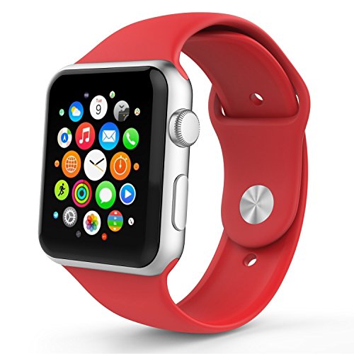 BRG Apple Watch Band 42mm, Soft Silicone Sport iWatch Band Replacement Wrist Bracelet Strap with Pin-and-Tuck for Apple Watch 42mm Series 1 Series 2 All Models - M/L Red