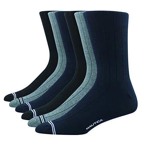 Nautica Men's Dress Socks - 6 Pack - Rib Crew Style, Size 10-13 Sock/8-12 Shoe