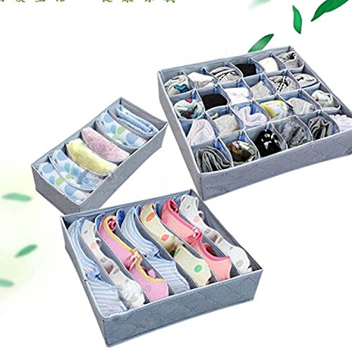 

3Pcs, 24-Cell, 7-Cell, 6-Cell Panty Underwear Socks Ties Bras Organizer Storage Bag Box