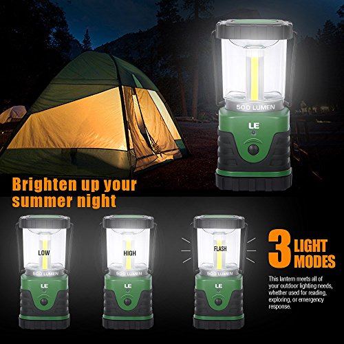 LE 500lm Outdoor LED Lantern, 3 Modes, Portable, Battery Powered, IPX4, Shockproof/Skid proof, Home/Garden Lanterns for Hiking/Camping/Emergencies/Hurricanes/Outages - Image 3
