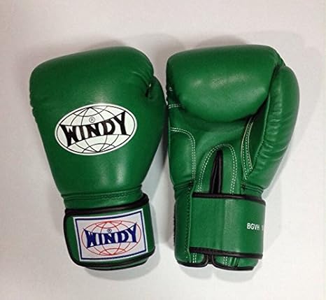 Auth Windy Muay Thai Gloves Kickboxing K1 Windy Boxing Gloves Leather Green - 14 Oz