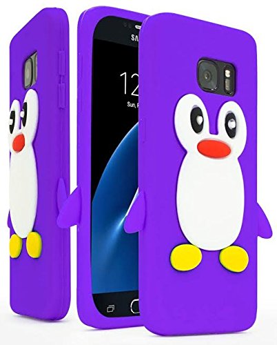 Samsung Galaxy S7 Case, Bastex Purple and White Silicone Flexible Penguin Character Case Cover for Samsung Galaxy S7