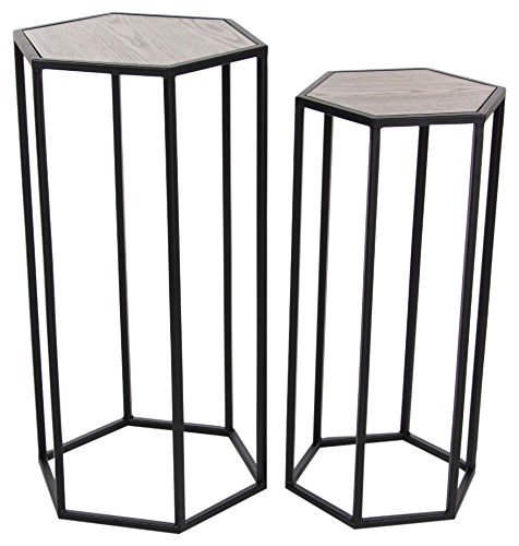 Algopix Similar Product 10 - Benzara 2 Piece Hexagonal Metal Wood